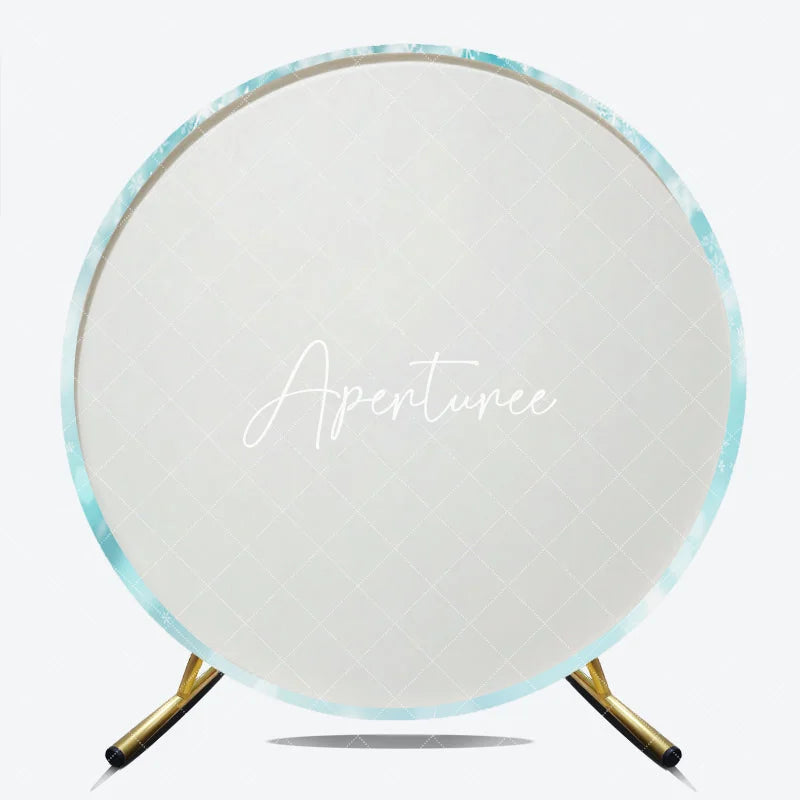 Aperturee - Aperturee Light Blue and White Falling Snowflakes Sparkling Bokeh Winter Wonderland Round Backdrop Festive Party Decor.