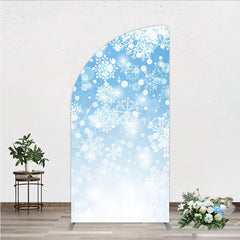 Aperturee - Aperturee Light Blue and White Snowflake Bokeh Winter Half Moon Arch Backdrop Dreamy Festive Holiday Party Decor