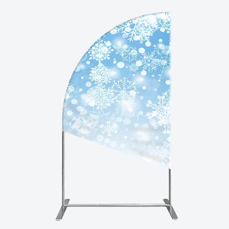 Aperturee - Aperturee Light Blue and White Snowflake Bokeh Winter Half Moon Arch Backdrop Dreamy Festive Holiday Party Decor