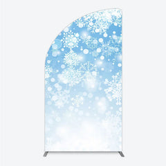 Aperturee - Aperturee Light Blue and White Snowflake Bokeh Winter Half Moon Arch Backdrop Dreamy Festive Holiday Party Decor