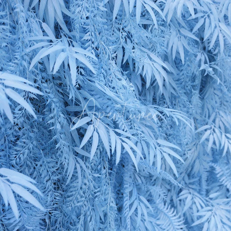 Aperturee - Aperturee Light Blue Artificial Flower Wall with Lush Fern Leaves Elegant Backdrop for Wedding Party and Event Decor