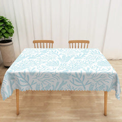 Aperturee - Aperturee Light Blue Coral and Seagrass Rectangle Tablecloth for Coastal and Under the Sea Party Decor