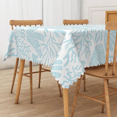 Aperturee - Aperturee Light Blue Coral and Seagrass Rectangle Tablecloth for Coastal and Under the Sea Party Decor