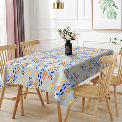 Aperturee - Aperturee Light Blue Daisy Floral Rectangle Tablecloth Orange Yellow Flower Dining Table Cover for Party