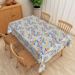 Aperturee - Aperturee Light Blue Daisy Floral Rectangle Tablecloth Orange Yellow Flower Dining Table Cover for Party