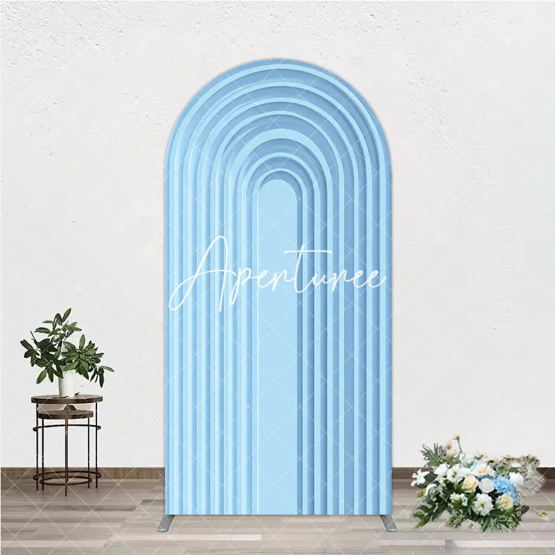 Aperturee - Aperturee Light Blue Geometric Layered Round Top Arch Backdrop Modern Minimalist Design Decor
