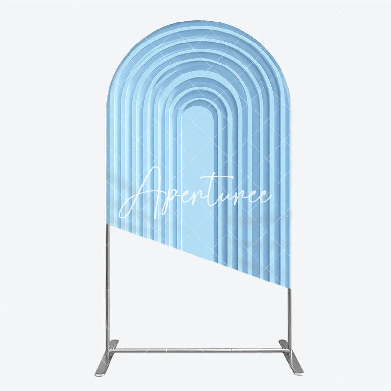 Aperturee - Aperturee Light Blue Geometric Layered Round Top Arch Backdrop Modern Minimalist Design Decor
