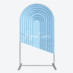 Aperturee - Aperturee Light Blue Geometric Layered Round Top Arch Backdrop Modern Minimalist Design Decor