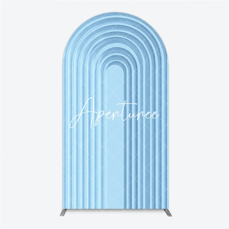 Aperturee - Aperturee Light Blue Geometric Layered Round Top Arch Backdrop Modern Minimalist Design Decor