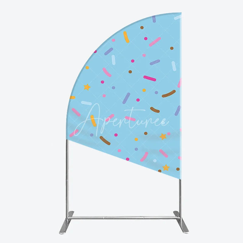 Aperturee - Aperturee Light Blue Half Moon Arch Backdrop with Colorful Sprinkles and Stars Sweet Candy Theme Party Decor