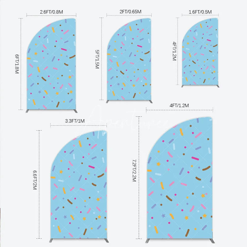 Aperturee - Aperturee Light Blue Half Moon Arch Backdrop with Colorful Sprinkles and Stars Sweet Candy Theme Party Decor