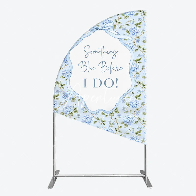 Aperturee - Aperturee Light Blue Hydrangea Floral Something Blue Before I Do Half Moon Arch Backdrop Elegant Wedding Decor