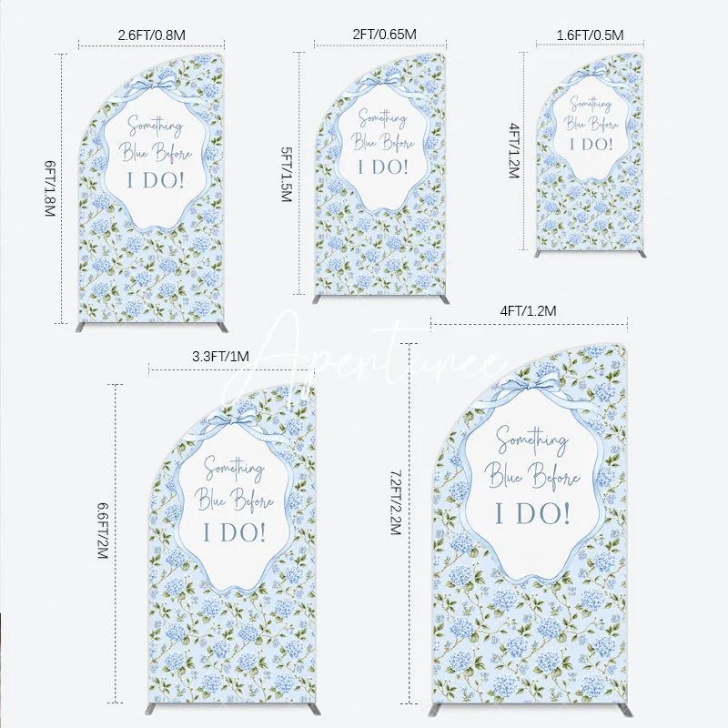 Aperturee - Aperturee Light Blue Hydrangea Floral Something Blue Before I Do Half Moon Arch Backdrop Elegant Wedding Decor