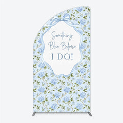 Aperturee - Aperturee Light Blue Hydrangea Floral Something Blue Before I Do Half Moon Arch Backdrop Elegant Wedding Decor