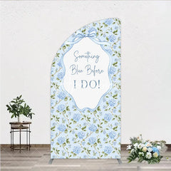 Aperturee - Aperturee Light Blue Hydrangea Floral Something Blue Before I Do Half Moon Arch Backdrop Elegant Wedding Decor