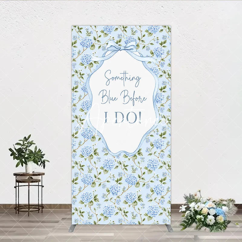 Aperturee - Aperturee Light Blue Hydrangea Floral Something Blue Before I Do Rectangle Arch Backdrop Wedding Bridal Shower Decor