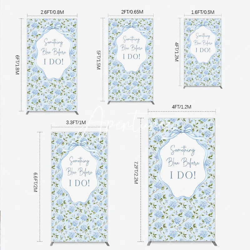 Aperturee - Aperturee Light Blue Hydrangea Floral Something Blue Before I Do Rectangle Arch Backdrop Wedding Bridal Shower Decor