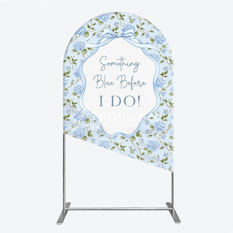 Aperturee - Aperturee Light Blue Hydrangea Floral Something Blue Before I Do Round Top Arch Backdrop Elegant Wedding Bridal Shower Decor