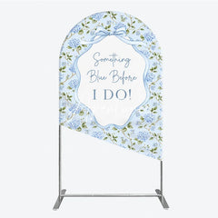 Aperturee - Aperturee Light Blue Hydrangea Floral Something Blue Before I Do Round Top Arch Backdrop Elegant Wedding Bridal Shower Decor
