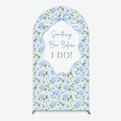 Aperturee - Aperturee Light Blue Hydrangea Floral Something Blue Before I Do Round Top Arch Backdrop Elegant Wedding Bridal Shower Decor