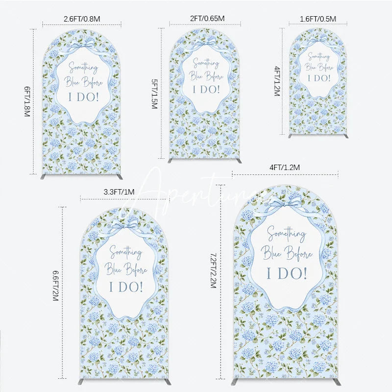 Aperturee - Aperturee Light Blue Hydrangea Floral Something Blue Before I Do Round Top Arch Backdrop Elegant Wedding Bridal Shower Decor