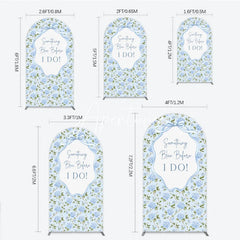 Aperturee - Aperturee Light Blue Hydrangea Floral Something Blue Before I Do Round Top Arch Backdrop Elegant Wedding Bridal Shower Decor