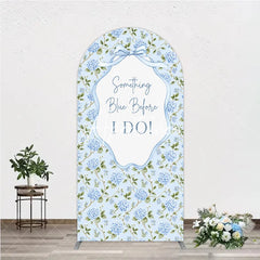 Aperturee - Aperturee Light Blue Hydrangea Floral Something Blue Before I Do Round Top Arch Backdrop Elegant Wedding Bridal Shower Decor