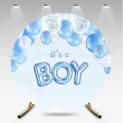 Aperturee - Aperturee Light Blue It’s a Boy Round Backdrop with White and Blue Balloons Baby Shower Gender Reveal Party Decor