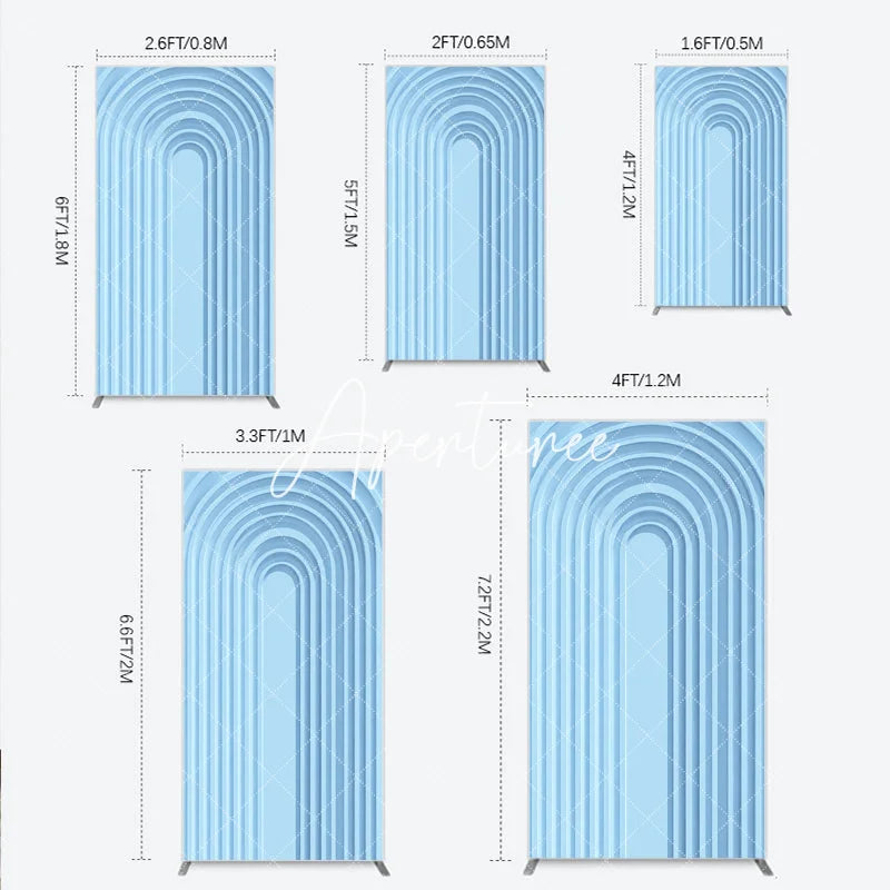 Aperturee - Aperturee Light Blue Layered Geometric Arch Rectangle Arch Backdrop Modern Minimalist 3D Design Decor