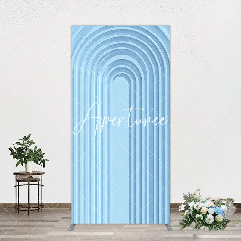 Aperturee - Aperturee Light Blue Layered Geometric Arch Rectangle Arch Backdrop Modern Minimalist 3D Design Decor
