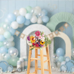Aperturee - Aperturee Light Blue Pastel Balloons and Bubble Theme Photography Backdrop Arch Props Baby Shower First Birthday Decor