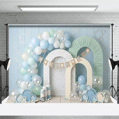 Aperturee - Aperturee Light Blue Pastel Balloons and Bubble Theme Photography Backdrop Arch Props Baby Shower First Birthday Decor