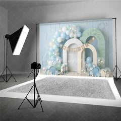 Aperturee - Aperturee Light Blue Pastel Balloons and Bubble Theme Photography Backdrop Arch Props Baby Shower First Birthday Decor