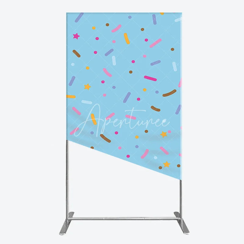 Aperturee - Aperturee Light Blue Rectangle Arch Backdrop with Colorful Sprinkles and Stars Pattern Sweet Candy Theme for Birthday Party
