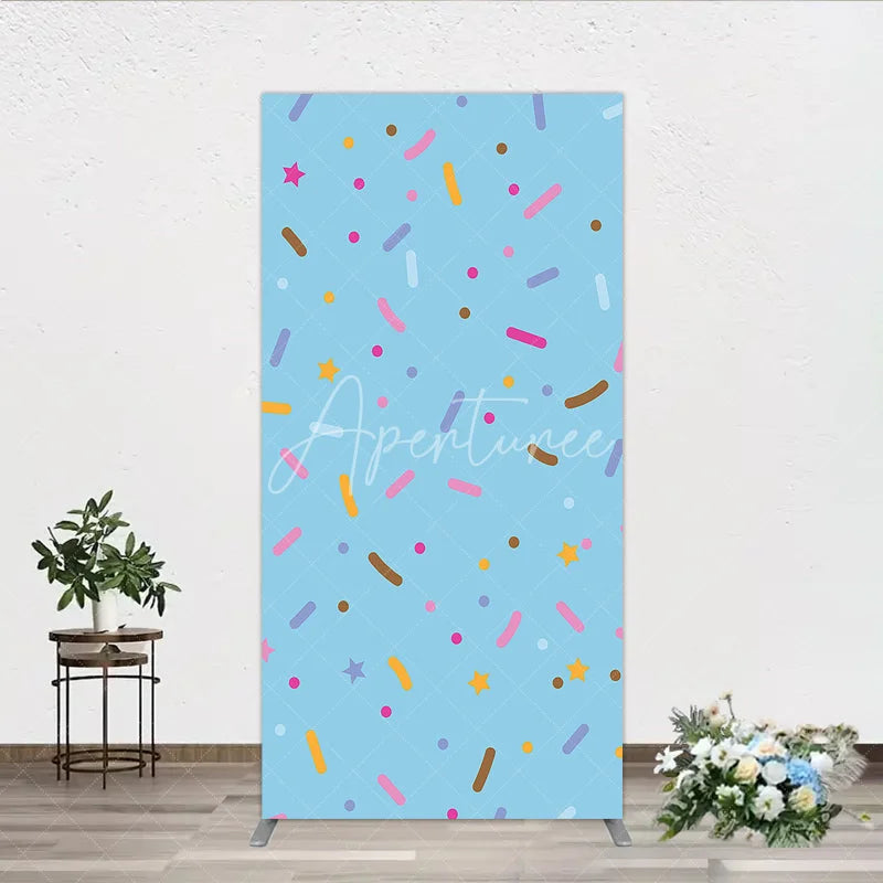 Aperturee - Aperturee Light Blue Rectangle Arch Backdrop with Colorful Sprinkles and Stars Pattern Sweet Candy Theme for Birthday Party