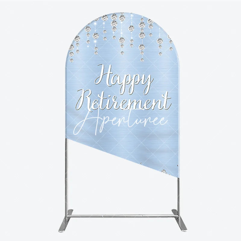 Aperturee - Aperturee Light Blue Sparkling Diamond Happy Retirement Round Top Arch Backdrop Elegant Party Decor