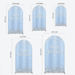 Aperturee - Aperturee Light Blue Sparkling Diamond Happy Retirement Round Top Arch Backdrop Elegant Party Decor