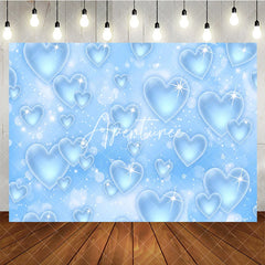 Aperturee - Aperturee Light Blue Sparkling Hearts Bokeh Glitter Y2K Birthday Backdrop Dreamy Celebration Party Photography Decor
