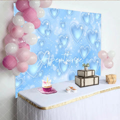 Aperturee - Aperturee Light Blue Sparkling Hearts Bokeh Glitter Y2K Birthday Backdrop Dreamy Celebration Party Photography Decor