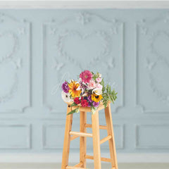 Aperturee Aperturee Light Blue Wall Photography Backdrop with Heart Shaped Wreaths and Butterflies Romantic Studio Photo Prop