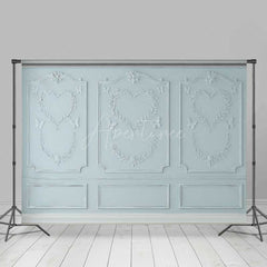 Aperturee Aperturee Light Blue Wall Photography Backdrop with Heart Shaped Wreaths and Butterflies Romantic Studio Photo Prop