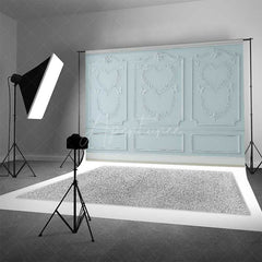 Aperturee Aperturee Light Blue Wall Photography Backdrop with Heart Shaped Wreaths and Butterflies Romantic Studio Photo Prop