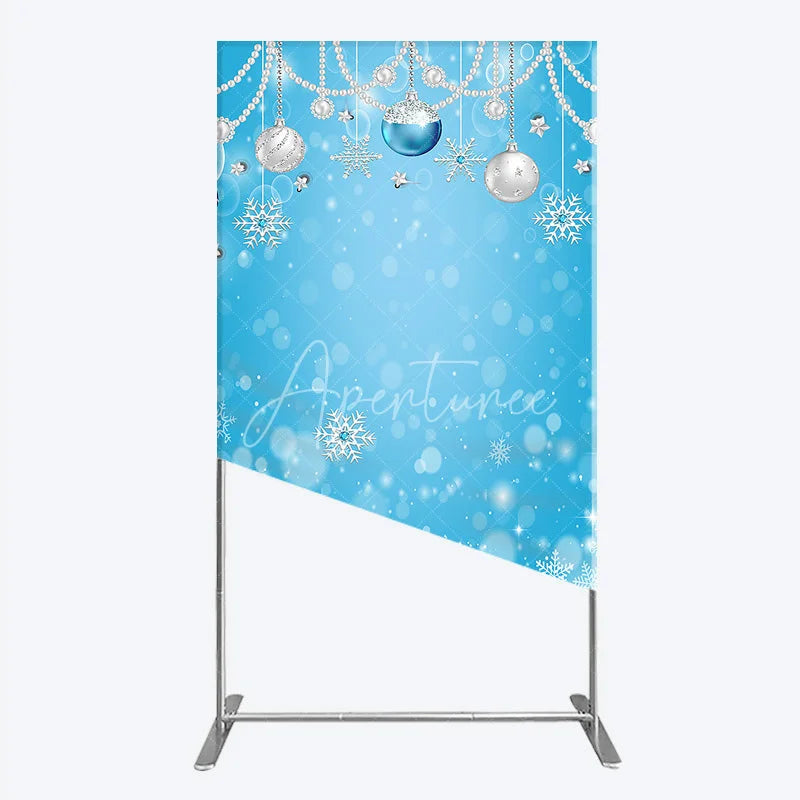 Aperturee - Aperturee Light Blue Winter Wonderland Rectangle Arch Backdrop with Silver Ornaments Pearl Garlands and Sparkling Snowflakes