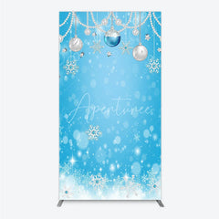 Aperturee - Aperturee Light Blue Winter Wonderland Rectangle Arch Backdrop with Silver Ornaments Pearl Garlands and Sparkling Snowflakes