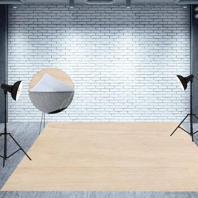 Aperturee - Aperturee Light Brown Wooden Pattern Fabric Floor Backdrop