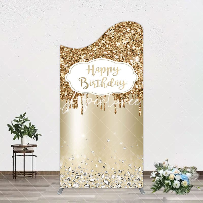 Aperturee - Aperturee Light Gold Glitter Diamonds Birthday Arch Backdrop