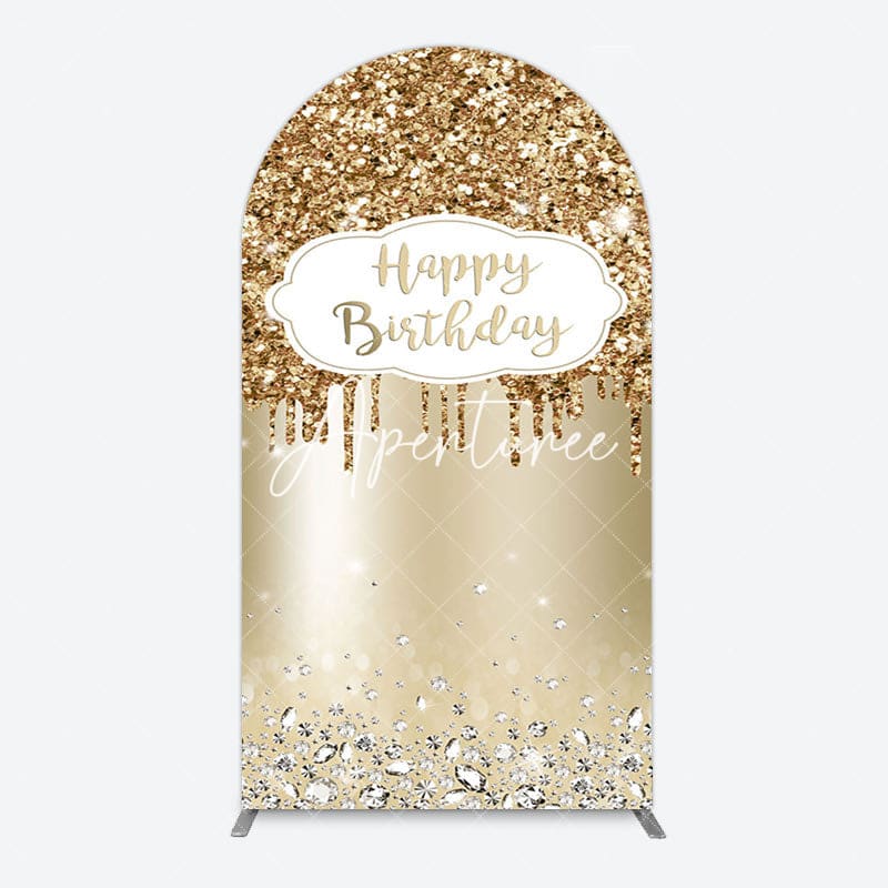 Aperturee - Aperturee Light Gold Glitter Diamonds Birthday Arch Backdrop