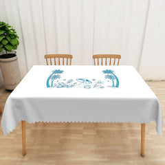 Aperturee - Aperturee Light Gray Tropical Palm Leaf Rectangle Tablecloth for Modern and Neutral Coastal Dining Decor