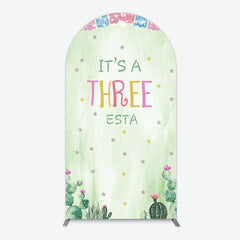 Aperturee - Aperturee Light Green Watercolor Mexican Fiesta Round Top Arch Backdrop It’s a Three Birthday Party with Cactus and Papel Picado
