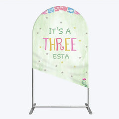 Aperturee - Aperturee Light Green Watercolor Mexican Fiesta Round Top Arch Backdrop It’s a Three Birthday Party with Cactus and Papel Picado